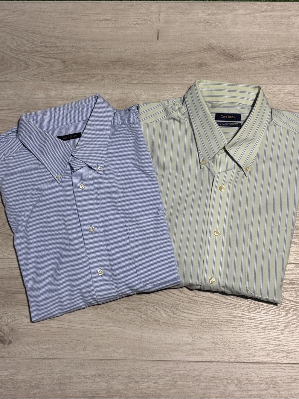 Set of 2 Men's Club Room Blue Gingham & Green Striped Shirt Size XL 17 34/35